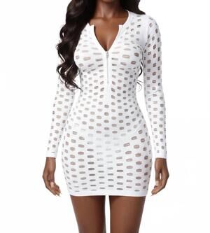 NEW JNK distress over stress long sleeve distress detail mini dress in white